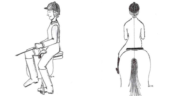 Skizze: korrekter Sitz im Damensattel